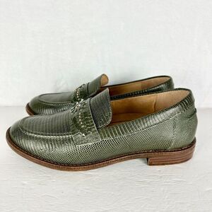 Brioso Frisco Lizard Embossed Leather Loafer Size 7 NEW Olive Green
